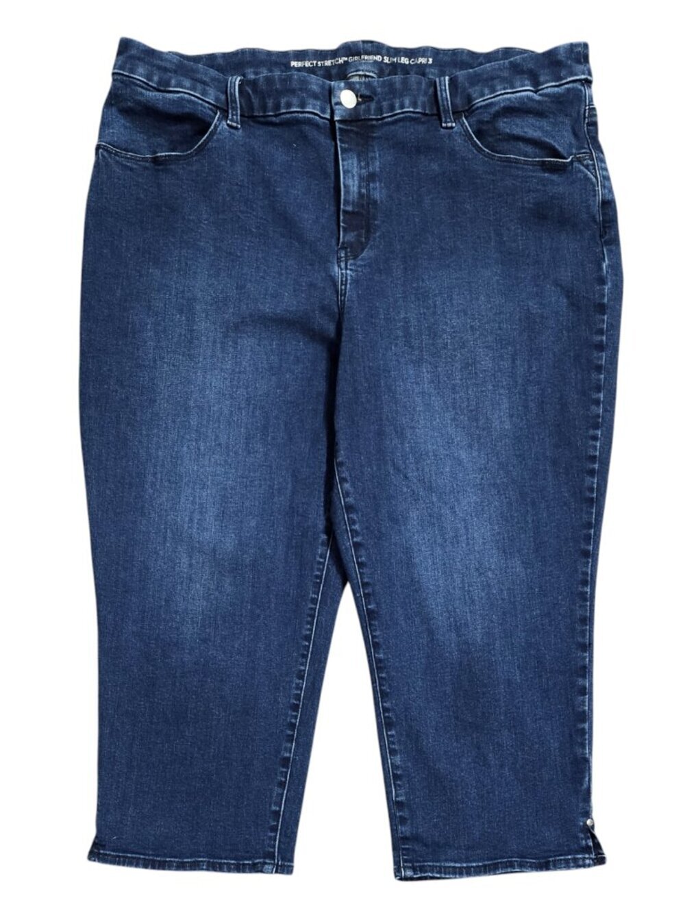 Chico's Perfect Stretch Girlfriend Slim Leg Capri Jeans Dark Wash Capsule